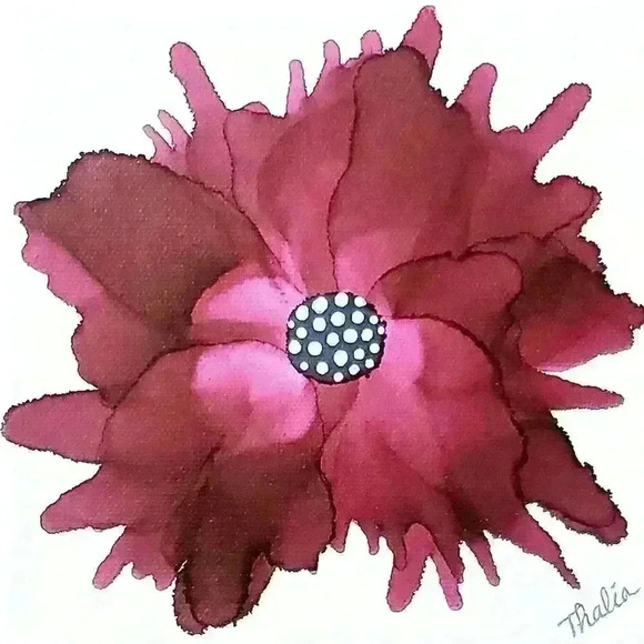 "Red Flower" Alcohol Ink on Canvas - Picture 1 of 2